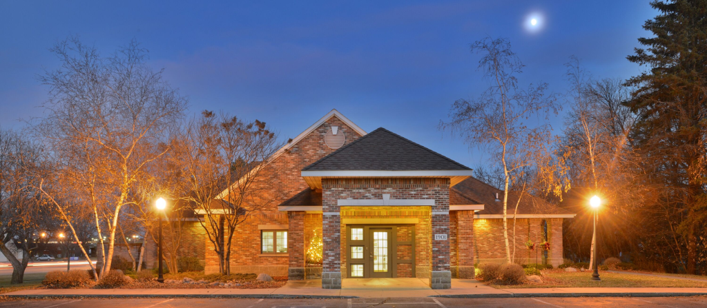 Outdoor office photo of the building at night