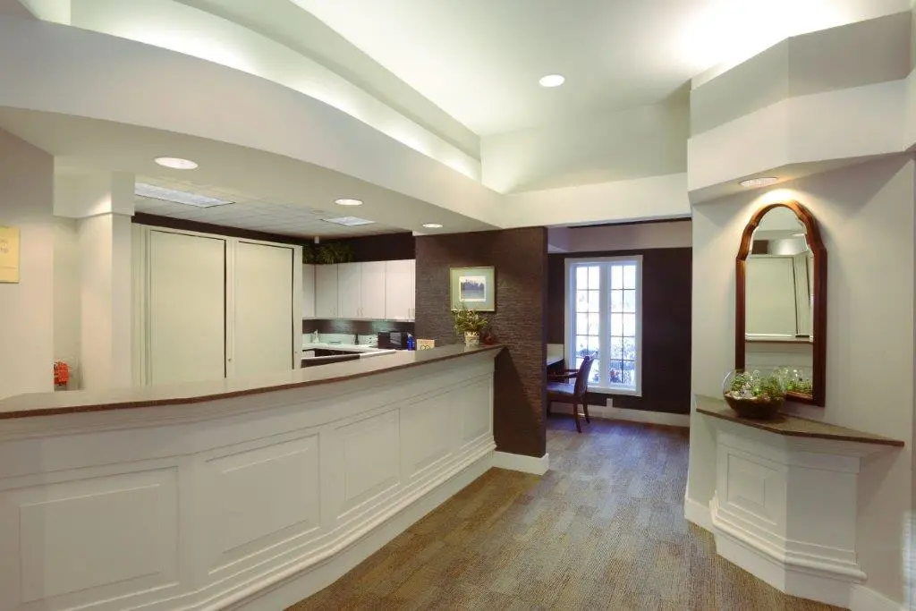Office photo of reception area and hallway