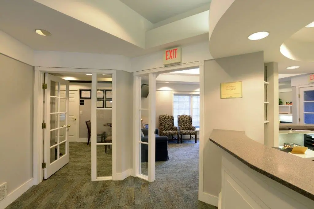 Office photo of reception area view of an exam room